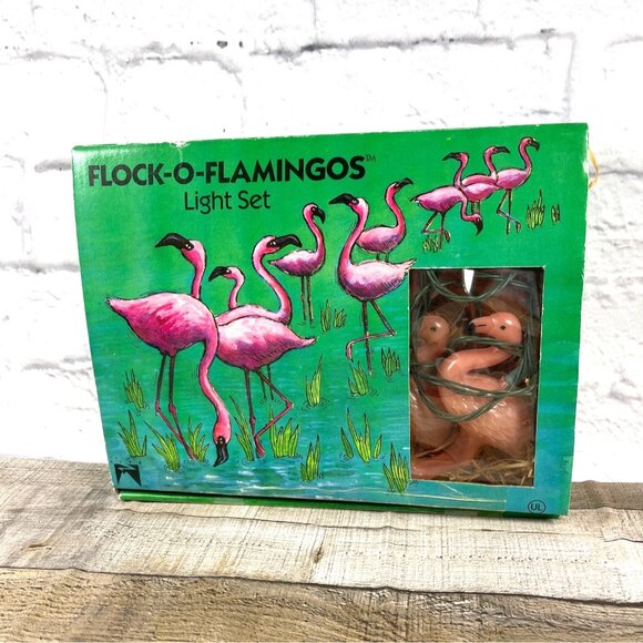 Vintage Flock-O-Flamingos String Light Set 10 Flamingo Lights With Original Box - Picture 12 of 15